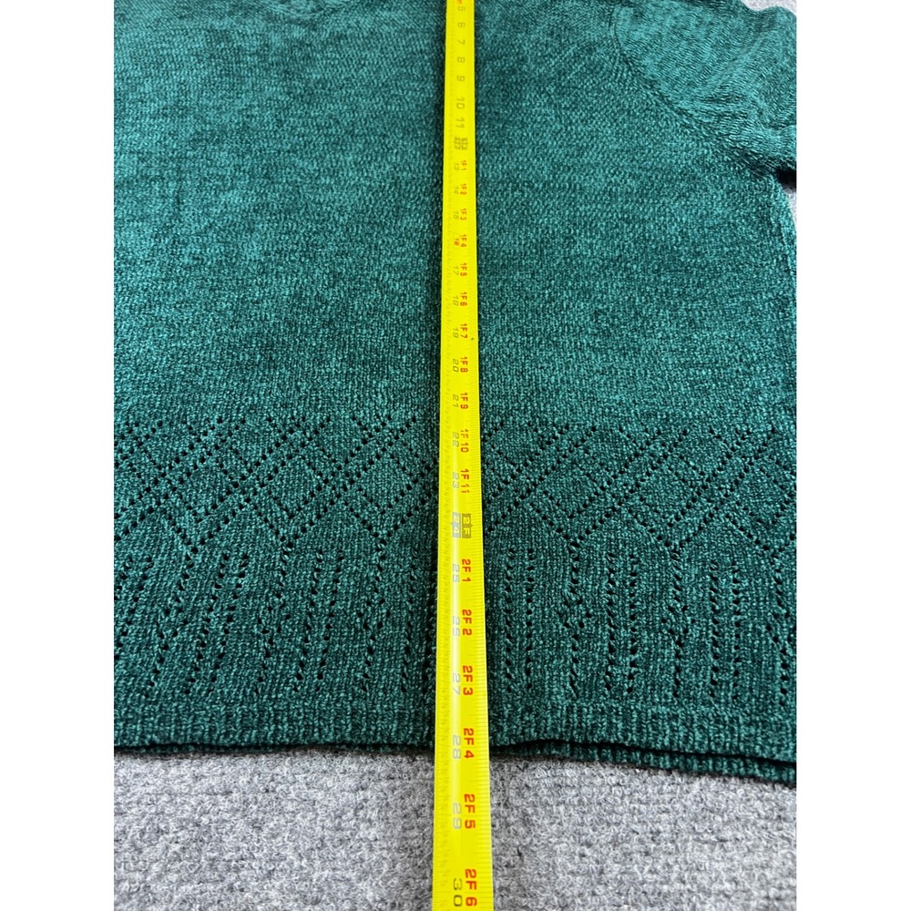 Croft & Barrow Woman Green V-Neck Sweater 3X Marled Knit Diamond Crochet Hem - Picture 6 of 8